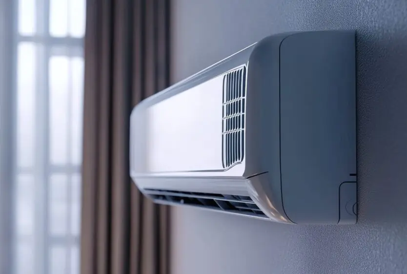 Air heat pump mounted on a wall for efficient heating and cooling of a home Enhance your indoor comfort by personalizing your living space with this adaptable air heat pump split cooling unit