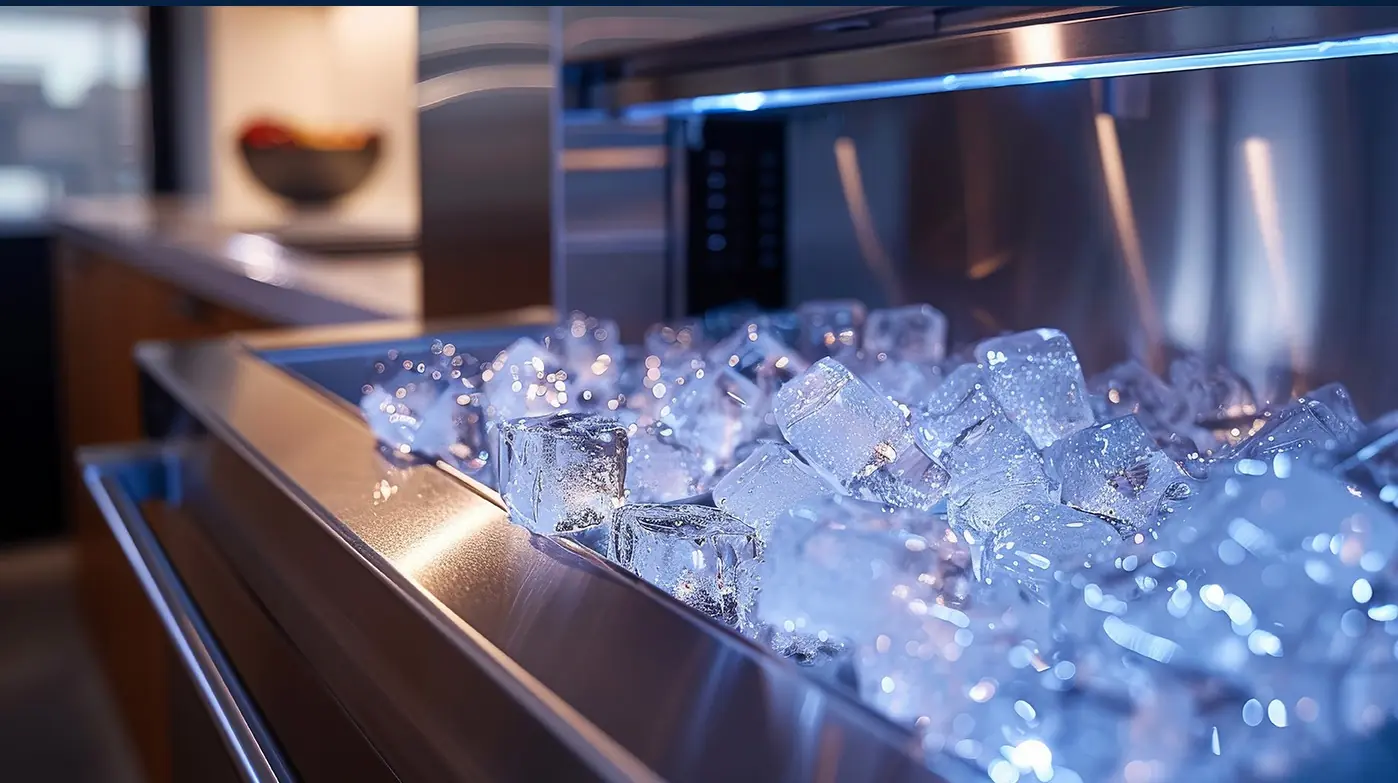 icemachinerestaurant ice cubes in a dispenser providing a focus on modern kitchen appliances